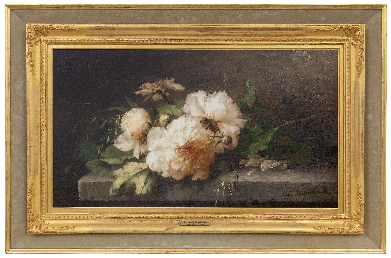 Roosenboom M.C.J.W.H. | 'Margaretha' Cornelia Johanna Wilhelmina Henriëtta Roosenboom | Gemälde zum Verkauf angeboten | Pfingstrosen auf einem steinernen Sockel, Öl auf Leinwand 40,5 x 71,8 cm, Unterzeichnet u.r. Roosenboom M.C.J.W.H. | 'Margaretha' Cornelia Johanna Wilhelmina Henriëtta Roosenboom | Gemälde zum Verkauf angeboten | Pfingstrosen auf einem steinernen Sockel, Öl auf Leinwand 40,5 x 71,8 cm, Unterzeichnet u.r.