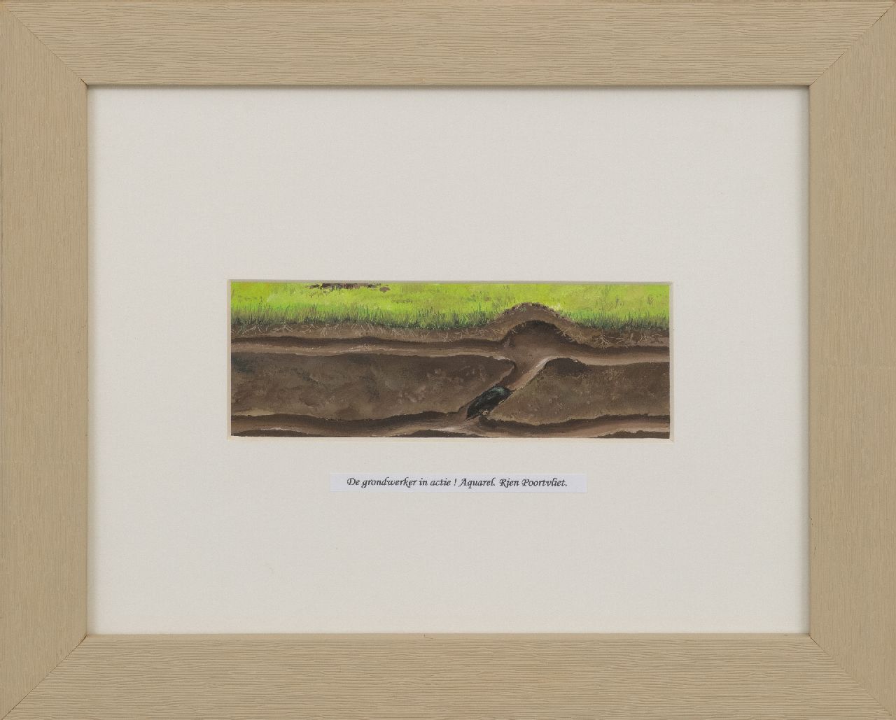 Poortvliet R.  | Rien Poortvliet | Aquarelle und Zeichnungen zum Verkauf angeboten | Maulwurfsgänge: der Bauarbeiter im Einsatz, Aquarell auf Papier 6,2 x 17,5 cm, verkocht