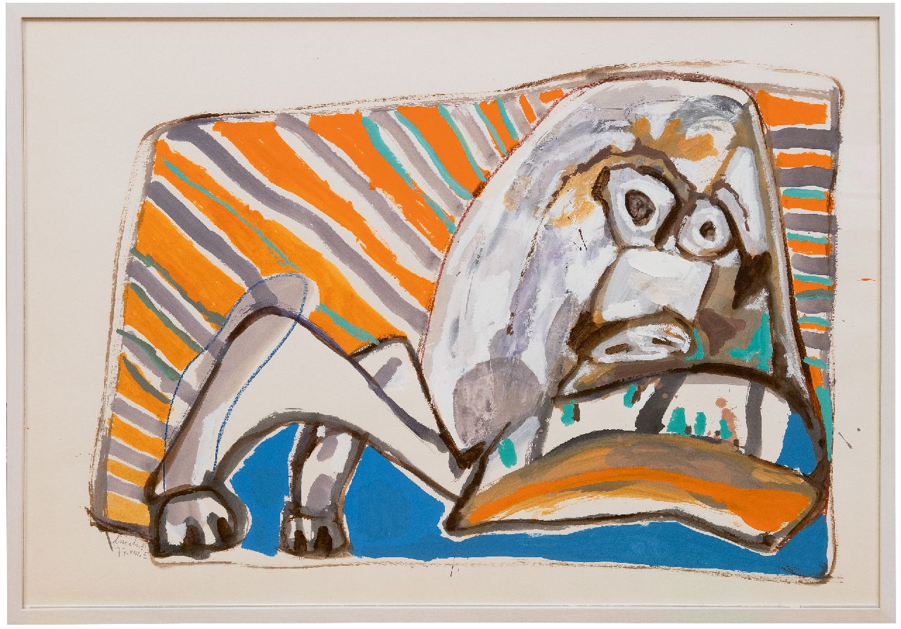 Lucebert (Lubertus Jacobus Swaanswijk) | Lucebert (Lubertus Jacobus Swaanswijk) | Aquarelle und Zeichnungen zum Verkauf angeboten | Waakhond II (Wachhund II), Gouache auf Papier 70,0 x 100,3 cm, Unterzeichnet u.l. und datiert 77.VIII.5 Lucebert (Lubertus Jacobus Swaanswijk) | Lucebert (Lubertus Jacobus Swaanswijk) | Aquarelle und Zeichnungen zum Verkauf angeboten | Waakhond II (Wachhund II), Gouache auf Papier 70,0 x 100,3 cm, Unterzeichnet u.l. und datiert 77.VIII.5