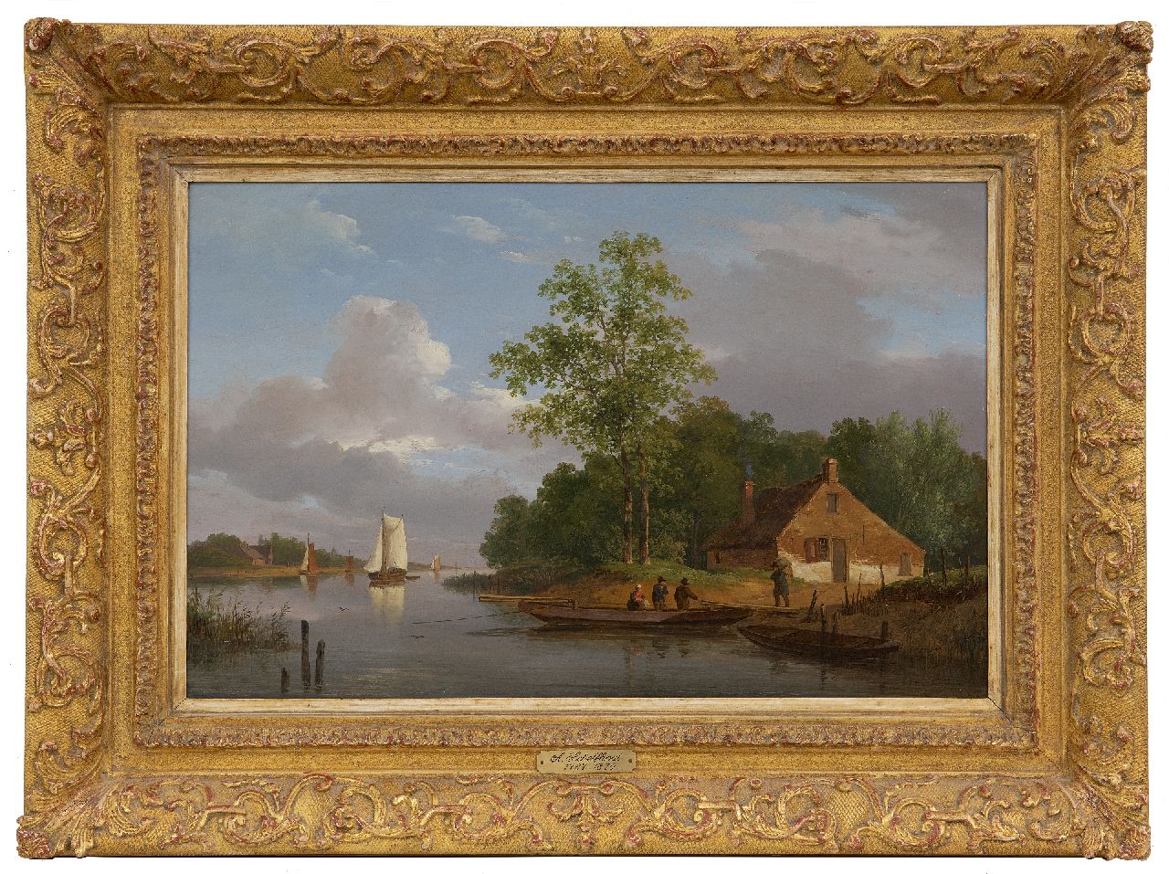 Schelfhout A.  | Andreas Schelfhout, Die Fähre, Öl auf Holz 32,8 x 49,5 cm, zu datieren um 1822