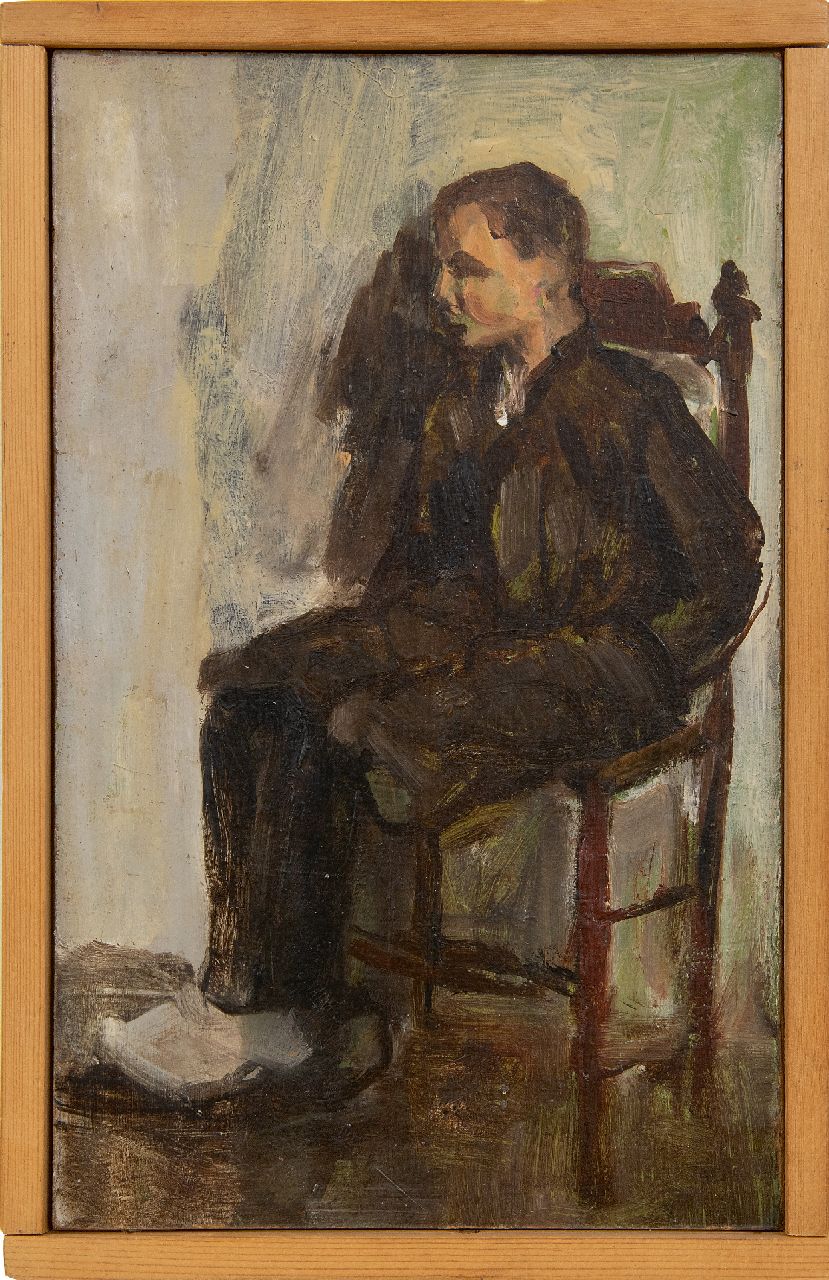 Fritzlin M.C.L.  | Maria Charlotta 'Louise' Fritzlin | Gemälde zum Verkauf angeboten | Sitzender Junge, Öl auf Holzfaser auf Holz 24,8 x 15,3 cm, zu datieren 1908