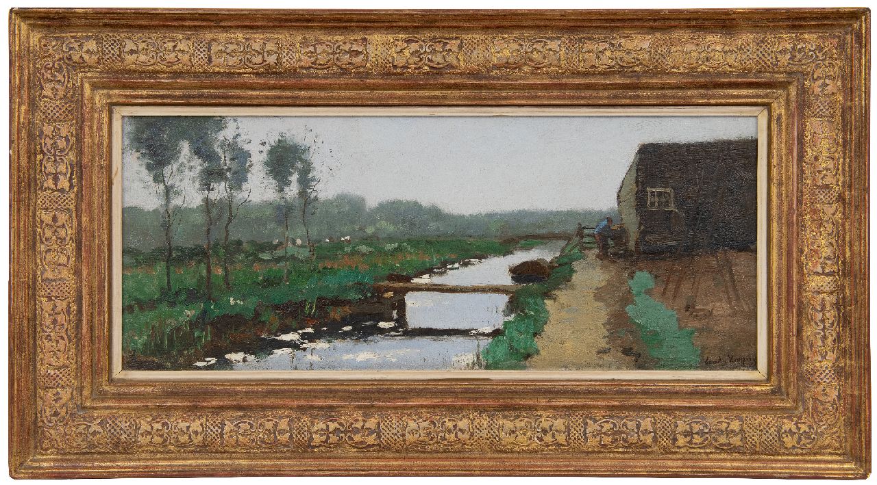 Kuijpers C. | Cornelis Kuijpers | Gemälde zum Verkauf angeboten | Landscape with a farmer and a farm shed by a ditch, Öl auf Leinwand 24,6 x 57,8 cm, Unterzeichnet u.r. Kuijpers C. | Cornelis Kuijpers | Gemälde zum Verkauf angeboten | Landscape with a farmer and a farm shed by a ditch, Öl auf Leinwand 24,6 x 57,8 cm, Unterzeichnet u.r.