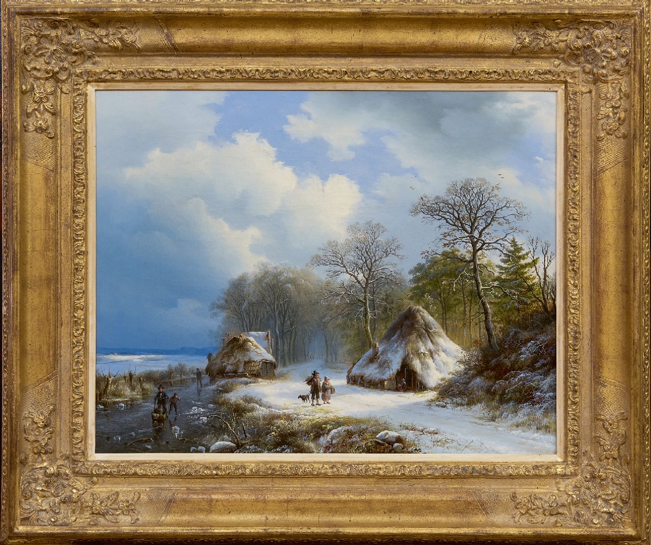 Bodeman W.  | Willem Bodeman | Gemälde zum Verkauf angeboten | Winterlandschaft mit Schlittschuhläufern und Holzsammlern, Öl auf Leinwand 43,0 x 54,0 cm, Unterzeichnet u.M. und u.r. (unklar) und datiert '38 und 1838