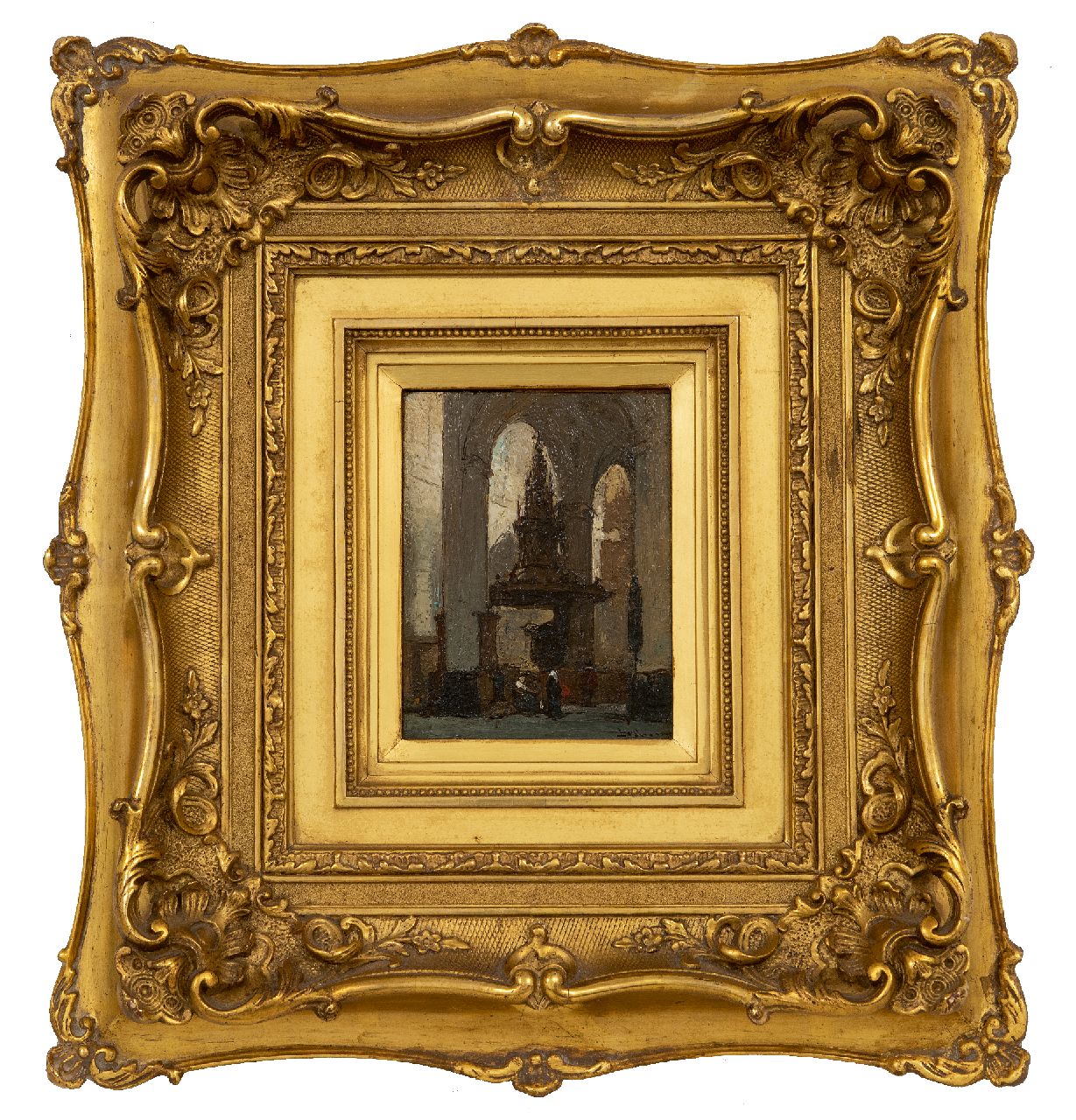 Bosboom J.  | Johannes Bosboom | Gemälde zum Verkauf angeboten | Innenraum der Nieuwe Kerk in Amsterdam, Öl auf Holz 13,8 x 11,0 cm, Unterzeichnet u.r.