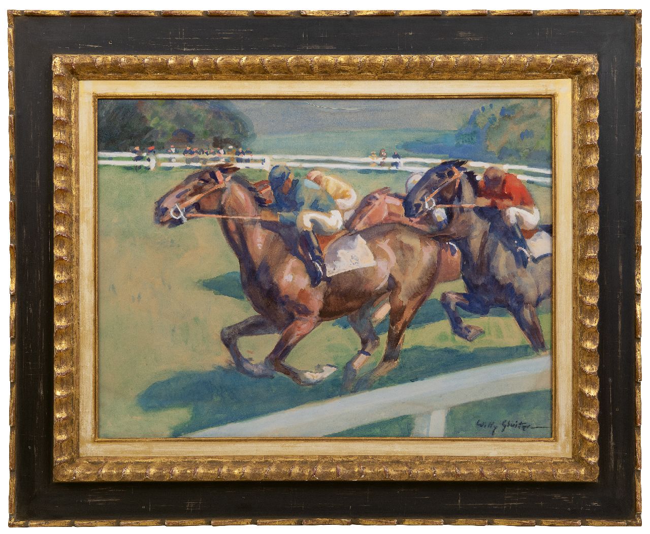 Sluiter J.W. | Jan Willem 'Willy' Sluiter | Aquarelle und Zeichnungen zum Verkauf angeboten | The horserace, Aquarell und Gouache auf Papier 48,4 x 64,7 cm, signed l.r. Sluiter J.W. | Jan Willem 'Willy' Sluiter | Aquarelle und Zeichnungen zum Verkauf angeboten | The horserace, Aquarell und Gouache auf Papier 48,4 x 64,7 cm, signed l.r.