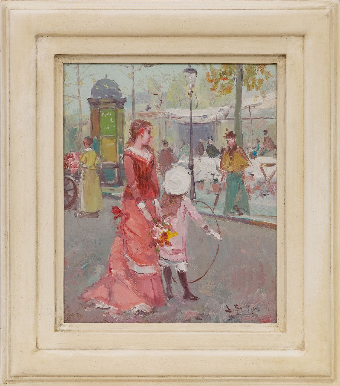 Soler J.  | Juan Soler | Gemälde zum Verkauf angeboten | Spaziergänger auf einer Pariser Boulevard, Öl auf Holz 27,2 x 22,0 cm, Unterzeichnet u.r.