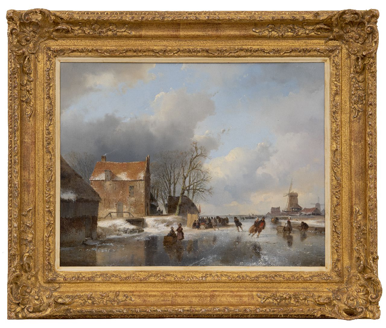 Schelfhout A. | Andreas Schelfhout | Gemälde zum Verkauf angeboten | Zugefrorene Fluss mit Schlittschuhläufern und einer 'Koek-en-zopie' Stall, Öl auf Holz 40,6 x 52,6 cm, Unterzeichnet u.l. und datiert '41 Schelfhout A. | Andreas Schelfhout | Gemälde zum Verkauf angeboten | Zugefrorene Fluss mit Schlittschuhläufern und einer 'Koek-en-zopie' Stall, Öl auf Holz 40,6 x 52,6 cm, Unterzeichnet u.l. und datiert '41