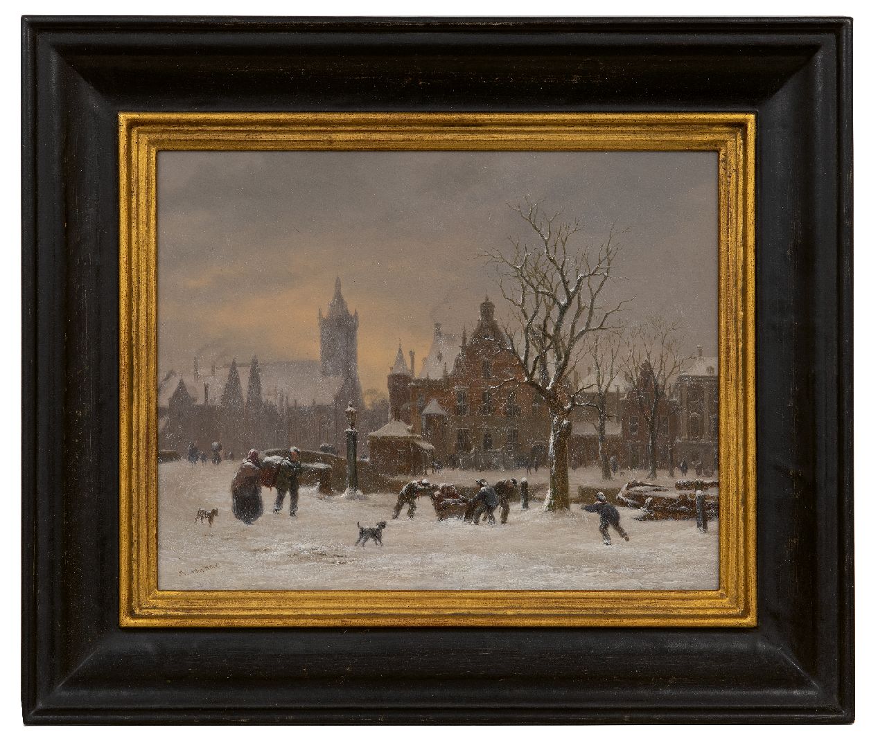 Hove B.J. van | Bartholomeus Johannes 'Bart' van Hove | Gemälde zum Verkauf angeboten | Winterliches Stadtbild mit der Alten Kirche von Delft, Öl auf Holz 24,7 x 31,5 cm, Unterzeichnet u.l. Hove B.J. van | Bartholomeus Johannes 'Bart' van Hove | Gemälde zum Verkauf angeboten | Winterliches Stadtbild mit der Alten Kirche von Delft, Öl auf Holz 24,7 x 31,5 cm, Unterzeichnet u.l.