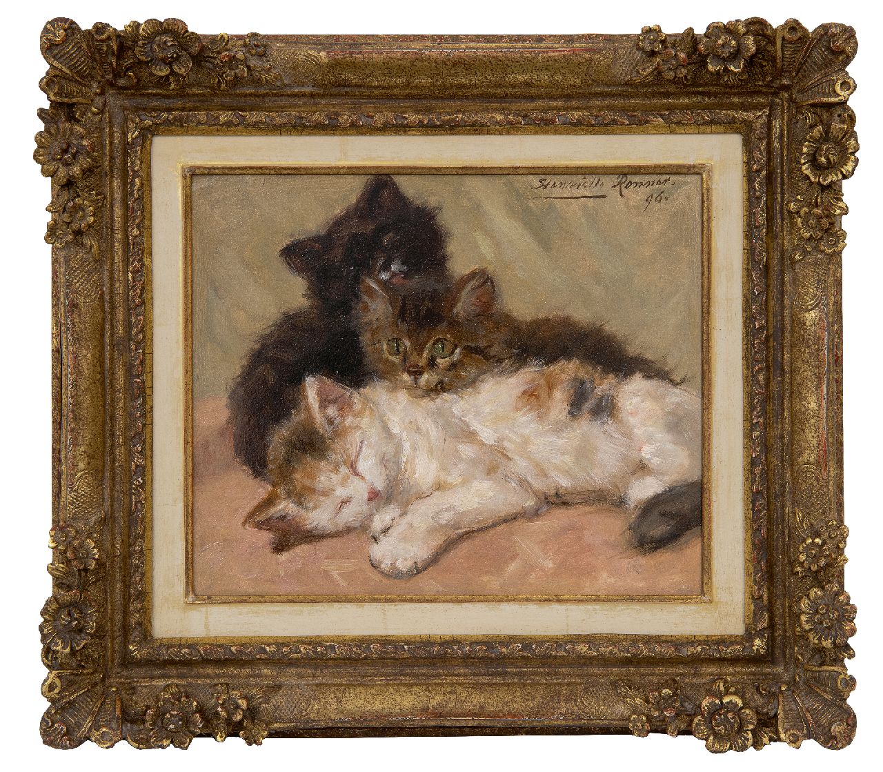 Ronner-Knip H.  | Henriette Ronner-Knip, Drie Kätzchen, Öl auf Papier auf Holz 19,0 x 22,5 cm, Unterzeichnet o.r. und datiert '96