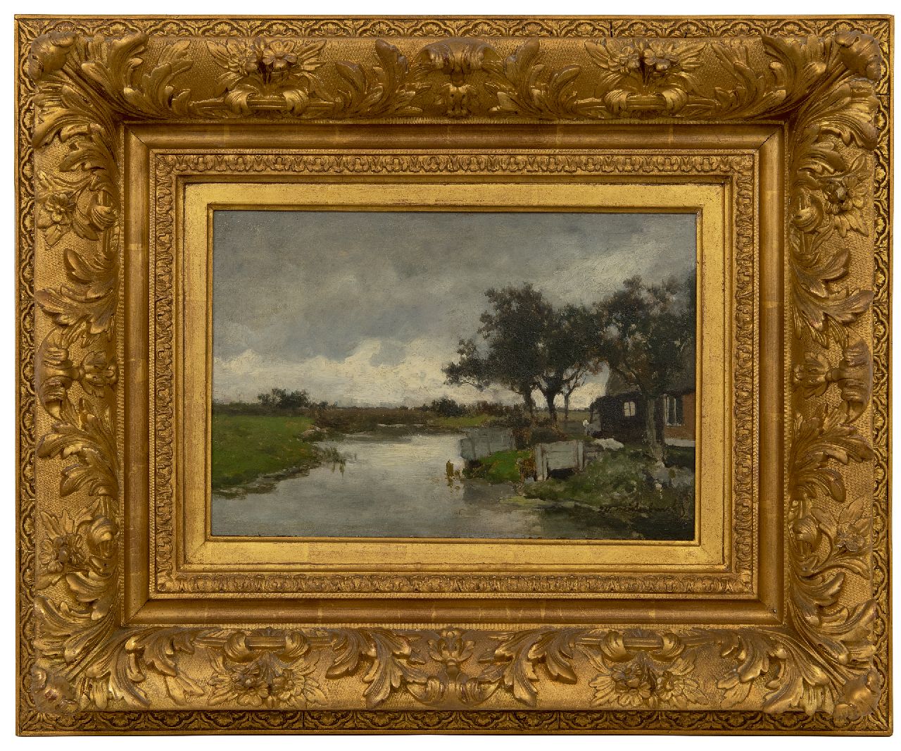 Weissenbruch H.J.  | Hendrik Johannes 'J.H.' Weissenbruch | Gemälde zum Verkauf angeboten | Waschtag (Mögliche Aussicht vom Hinterhof des Gasthauses 'Het Vliegende Paard', Nieuwkoop), Öl auf Holz 23,9 x 36,1 cm, Unterzeichnet u.r