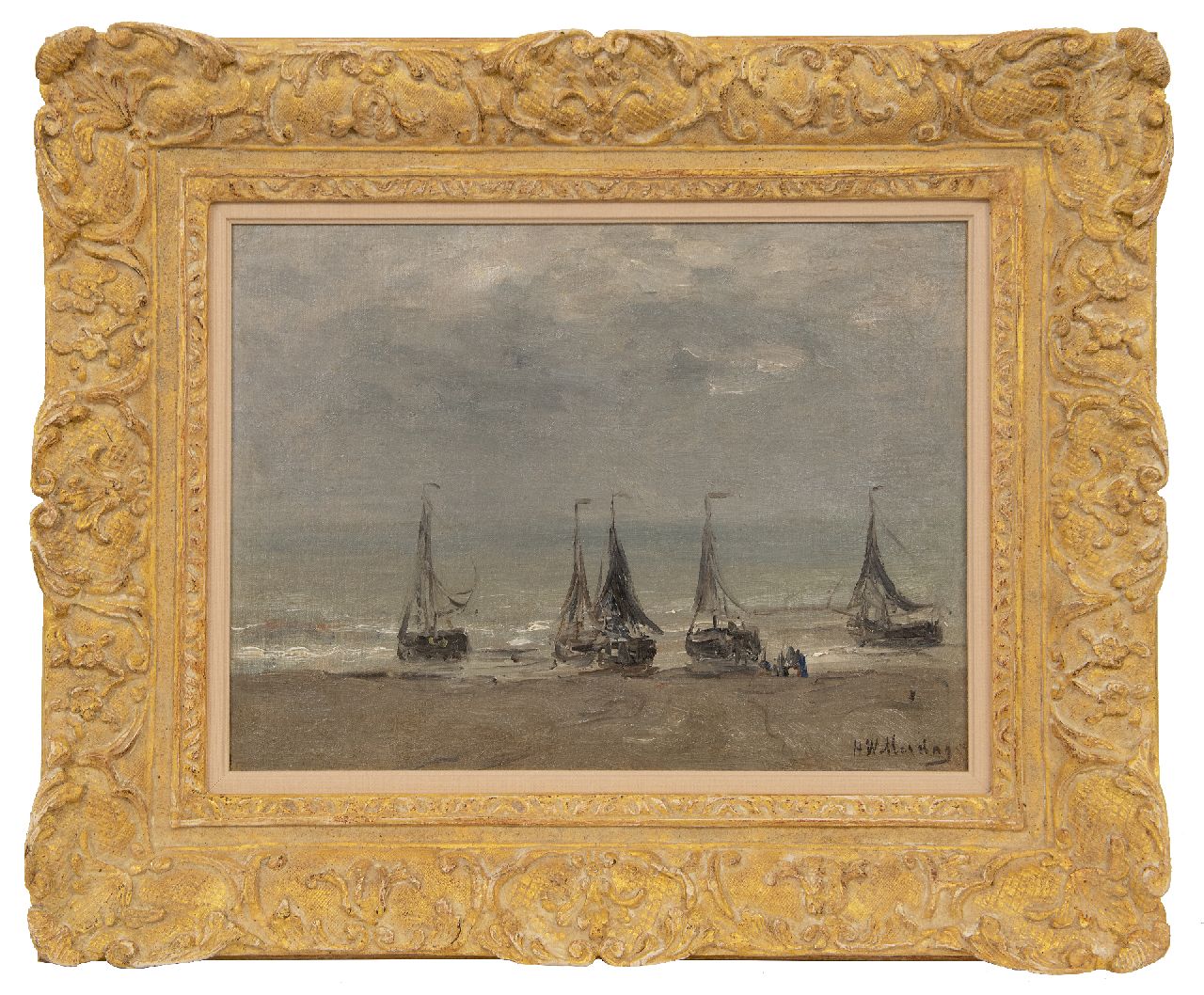 Mesdag H.W. | Hendrik Willem Mesdag | Gemälde zum Verkauf angeboten | Fünf Fischerboote in der Brandung, Öl auf Leinwand auf Holz 30,4 x 40,4 cm, Unterzeichnet l.u. Mesdag H.W. | Hendrik Willem Mesdag | Gemälde zum Verkauf angeboten | Fünf Fischerboote in der Brandung, Öl auf Leinwand auf Holz 30,4 x 40,4 cm, Unterzeichnet l.u.