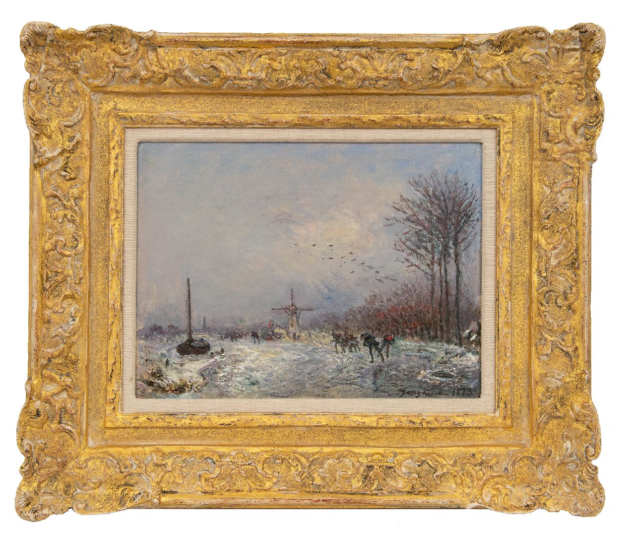 Jongkind J.B. | Johan Barthold Jongkind | Gemälde zum Verkauf angeboten | Holländischer Kanal mit Schlittschuhläufern, Öl auf Leinwand 25,2 x 35,3 cm, Unterzeichnet u.r. und datiert 1873 Jongkind J.B. | Johan Barthold Jongkind | Gemälde zum Verkauf angeboten | Holländischer Kanal mit Schlittschuhläufern, Öl auf Leinwand 25,2 x 35,3 cm, Unterzeichnet u.r. und datiert 1873