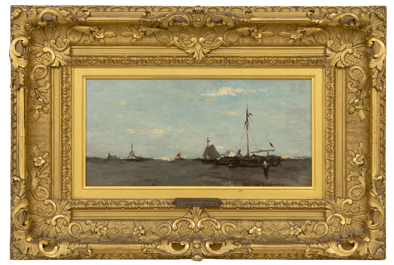 Weissenbruch H.J. | Hendrik Johannes 'J.H.' Weissenbruch | Gemälde zum Verkauf angeboten | Gestrandete Bombenschiffe am Strand von Scheveningen bei Ebbe, Öl auf Holz 15,6 x 31,2 cm, Unterzeichnet u.r. und datiert 1901 Weissenbruch H.J. | Hendrik Johannes 'J.H.' Weissenbruch | Gemälde zum Verkauf angeboten | Gestrandete Bombenschiffe am Strand von Scheveningen bei Ebbe, Öl auf Holz 15,6 x 31,2 cm, Unterzeichnet u.r. und datiert 1901