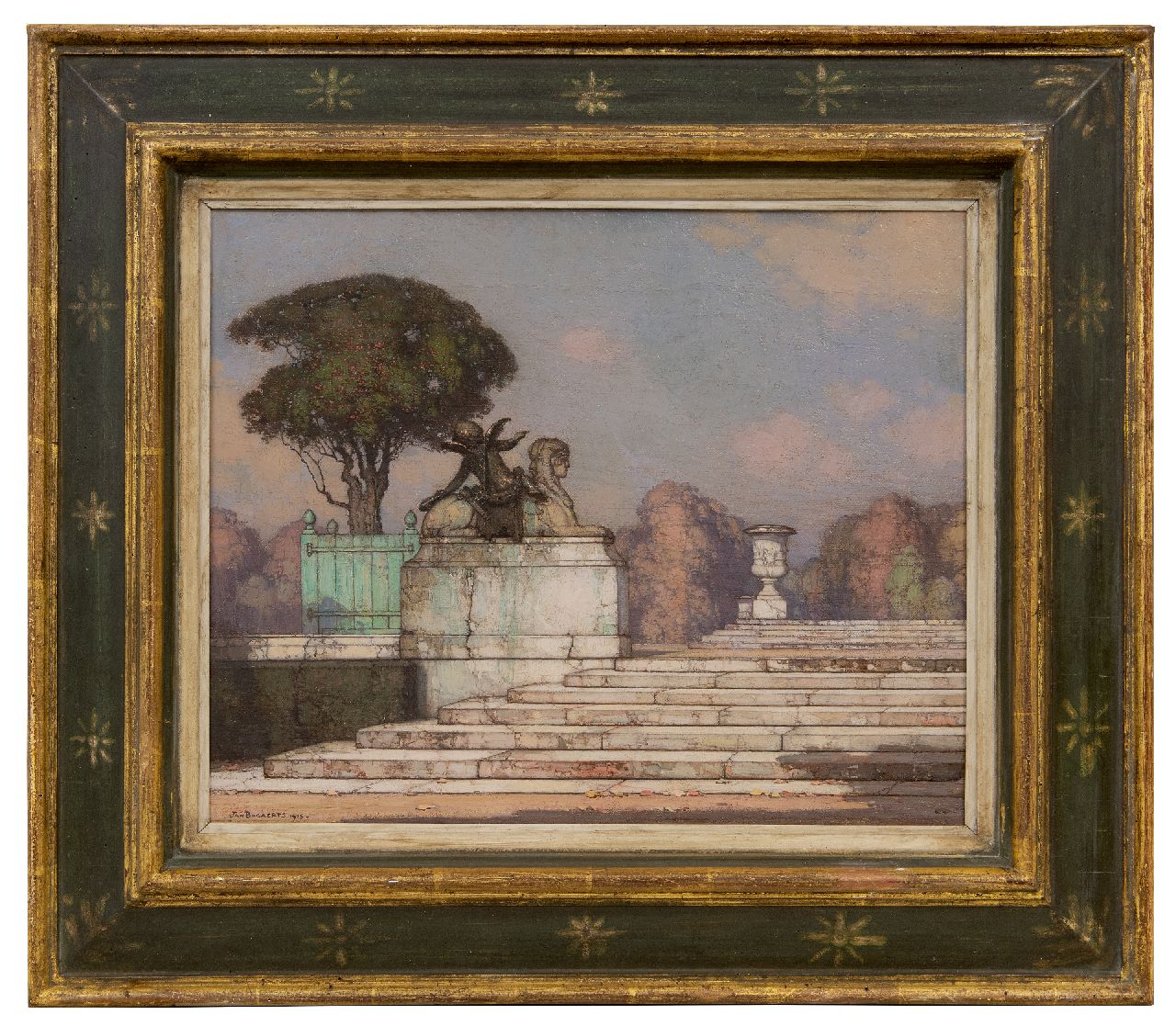 Bogaerts J.J.M. | Johannes Jacobus Maria 'Jan' Bogaerts, Statuen im Garten von Versailles, Öl auf Leinwand 32,5 x 39,7 cm, Unterzeichnet u.l. und datiert 1915 Bogaerts J.J.M. | Johannes Jacobus Maria 'Jan' Bogaerts, Statuen im Garten von Versailles, Öl auf Leinwand 32,5 x 39,7 cm, Unterzeichnet u.l. und datiert 1915