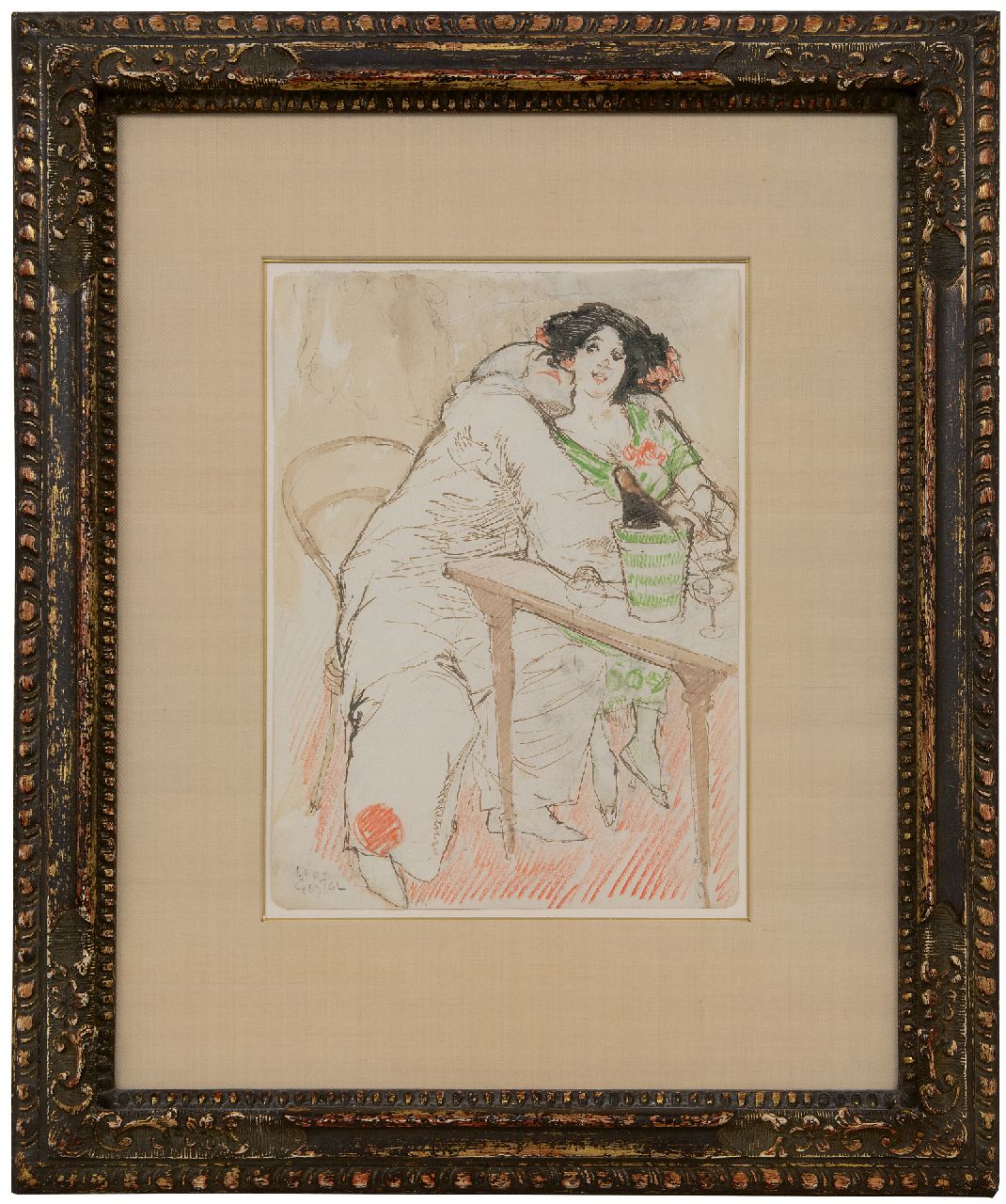 Gestel L. | Leendert 'Leo' Gestel | zum Verkauf angeboten | Café-Szene mit Pierrot, pencil, ink and chalk on paper 30,0 x 22,0 cm, Unterzeichnet u.L. und zu datieren um 1908 Gestel L. | Leendert 'Leo' Gestel | zum Verkauf angeboten | Café-Szene mit Pierrot, pencil, ink and chalk on paper 30,0 x 22,0 cm, Unterzeichnet u.L. und zu datieren um 1908