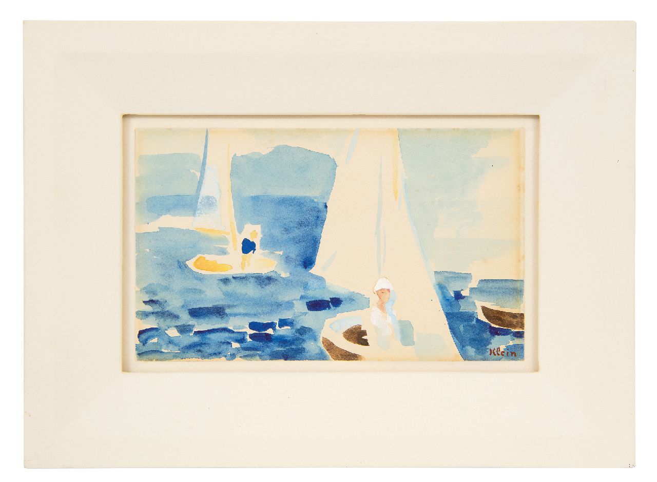 Klein F.F.A.  | Friedrich Franz Albert 'Frits' Klein | Aquarelle und Zeichnungen zum Verkauf angeboten | Segeltag im Sommer, Südfrankreich, Aquarell und Gouache auf Papier 10,5 x 17,4 cm, Unterzeichnet u.r.