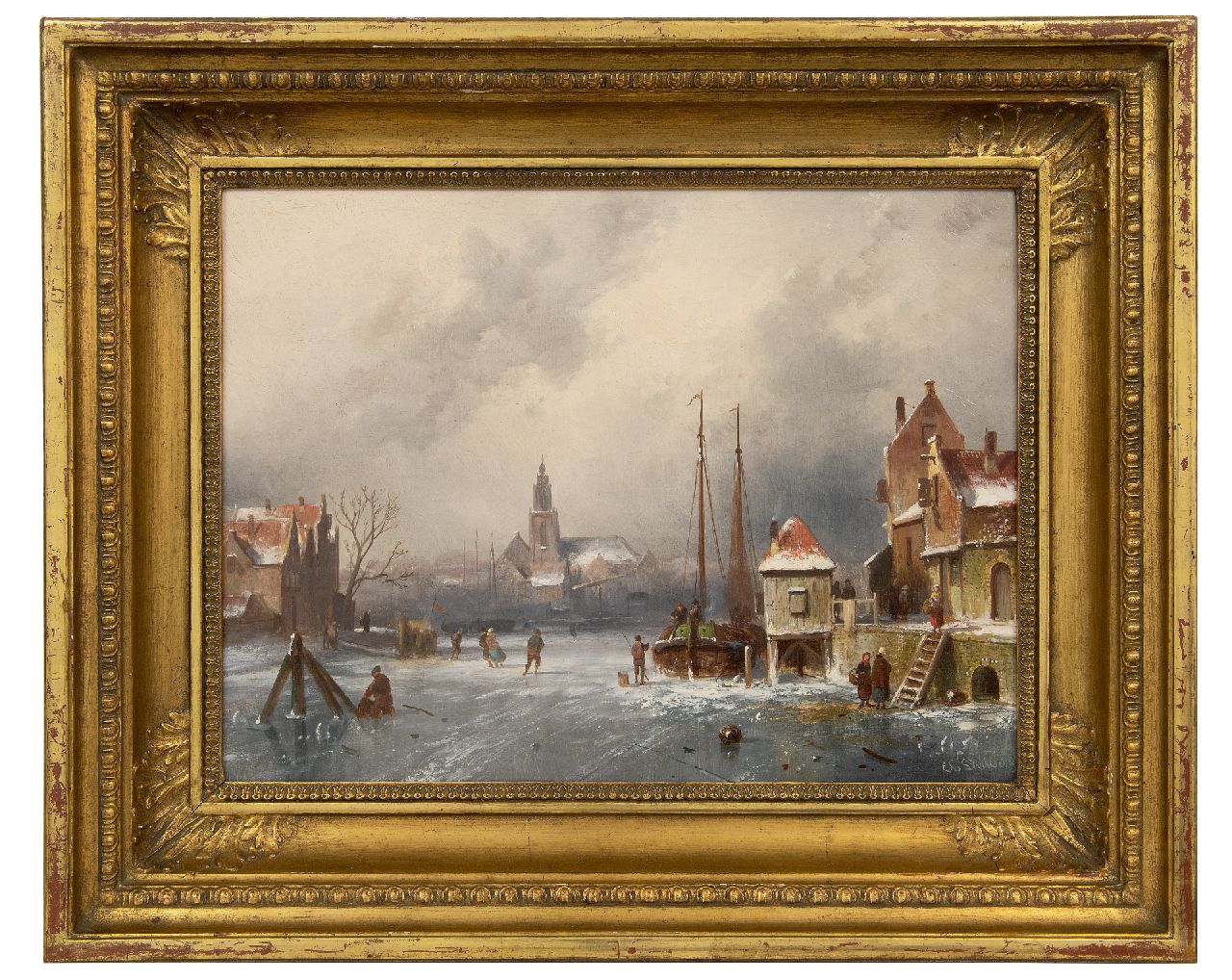 Leickert C.H.J. | 'Charles' Henri Joseph Leickert, Stadtansicht im Winter mit Schlittschuhläufern und ein 'koek-en-zopietent', Öl auf Holz 31,6 x 41,0 cm, Unterzeichnet u.r. Leickert C.H.J. | 'Charles' Henri Joseph Leickert, Stadtansicht im Winter mit Schlittschuhläufern und ein 'koek-en-zopietent', Öl auf Holz 31,6 x 41,0 cm, Unterzeichnet u.r.