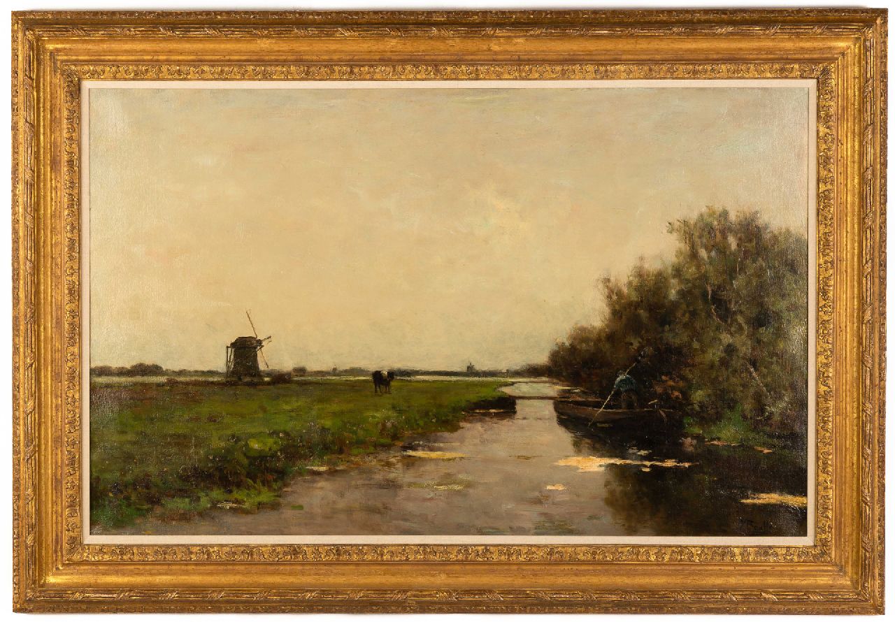 Bauffe V.  | Victor Bauffe, A farmer in a barge in a polder landscape, Öl auf Leinwand 63,2 x 100,3 cm, signed l.r.