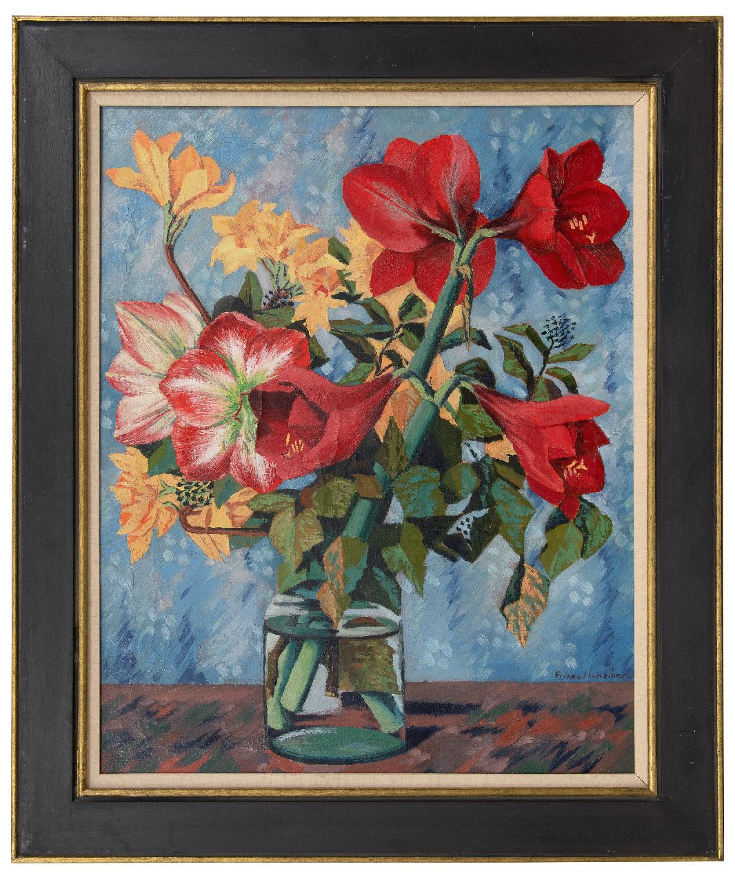 Hunziker F.  | Frieda Hunziker, Blumenstillleben, Öl auf Leinwand 75,6 x 60,5 cm, Unterzeichnet u.r. und zu datieren um 1943