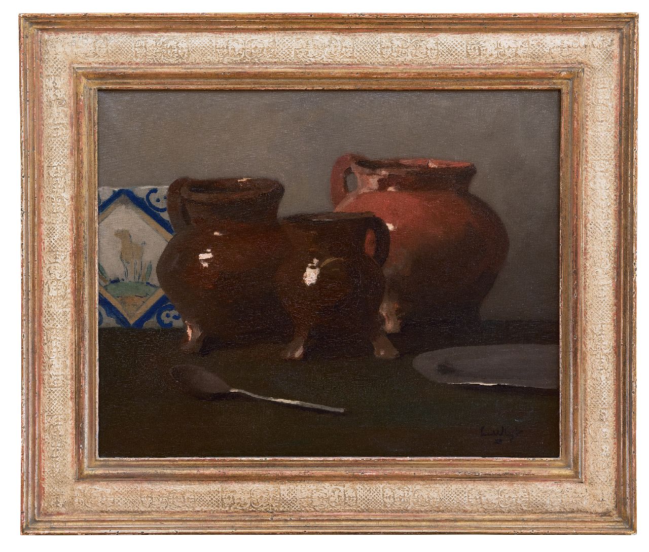 Vlist L. van der | Leendert van der Vlist | Gemälde zum Verkauf angeboten | Stilleben mit Töpfen aus Bleiglasur, Öl auf Leinwand 40,2 x 50,2 cm, Unterzeichnet r.u.