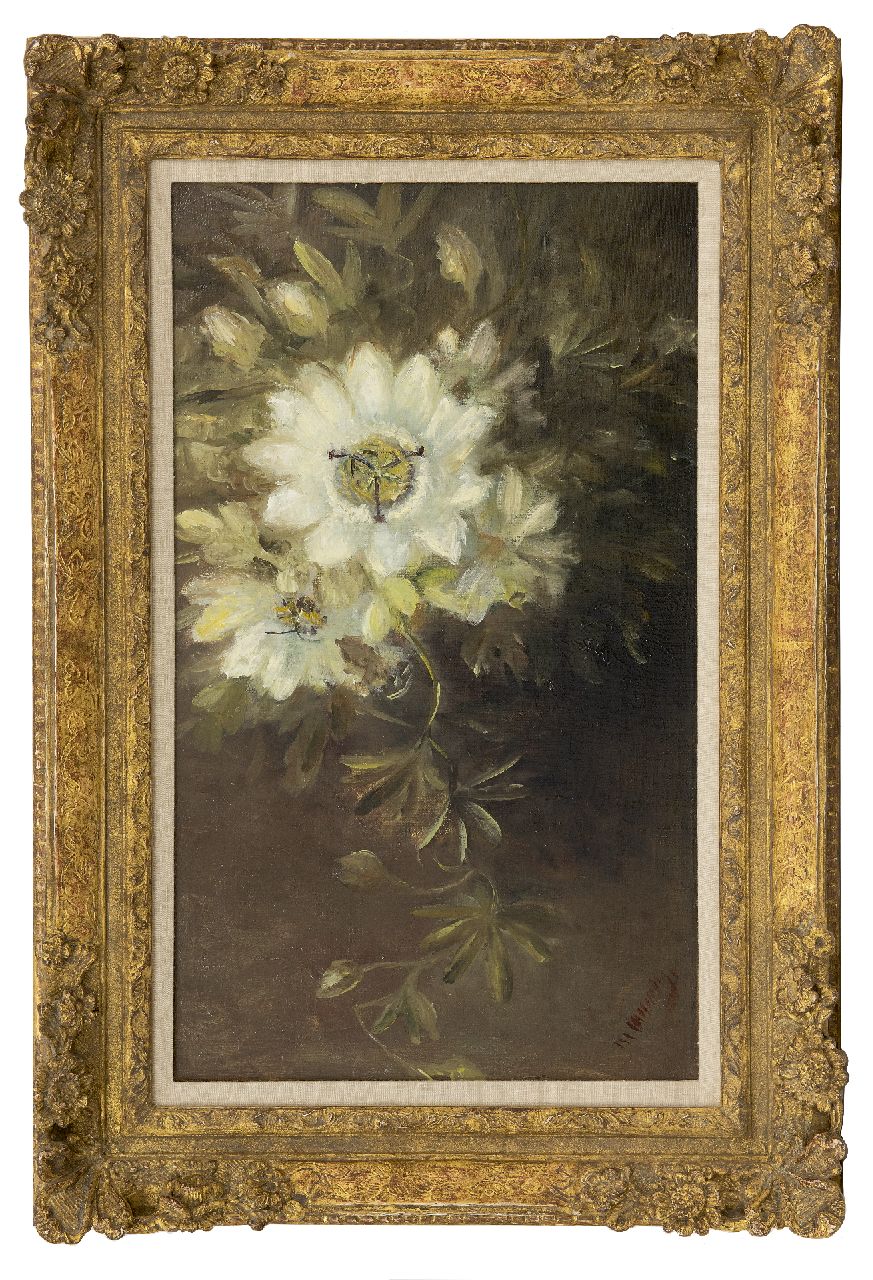 Wuytiers-Blaauw A.M.  | Anna Maria 'Marie' Wuytiers-Blaauw | Gemälde zum Verkauf angeboten | Passionsblume, Öl auf Leinwand 51,4 x 30,2 cm, Unterzeichnet r.u.