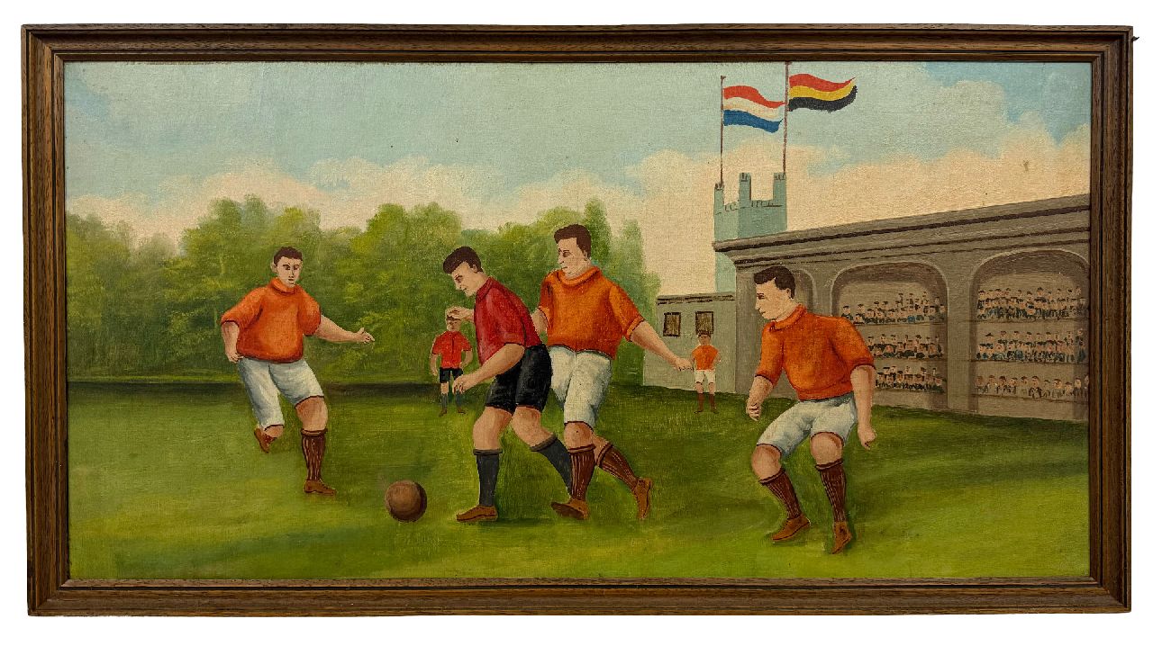 Hollandse School, begin 20e eeuw | Hollandse School, begin 20e eeuw | Gemälde zum Verkauf angeboten | Fussballspieler, Öl auf Leinwand Malereifaser 44,5 x 88,0 cm, zu datieren um 1930 Hollandse School, begin 20e eeuw | Hollandse School, begin 20e eeuw | Gemälde zum Verkauf angeboten | Fussballspieler, Öl auf Leinwand Malereifaser 44,5 x 88,0 cm, zu datieren um 1930