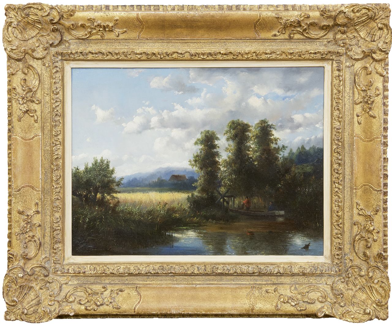 Kruseman van Elten H.D.  | Hendrik Dirk Kruseman van Elten | Gemälde zum Verkauf angeboten | landschaft mit Getreidefeldern und Fischern, Öl auf Holz 28,0 x 37,0 cm, Unterzeichnet l.u.