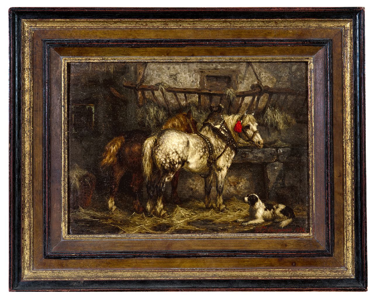 Boogaard W.J.  | Willem Johan Boogaard | Gemälde zum Verkauf angeboten | Im Stall, Öl auf Holz 19,7 x 27,0 cm, Unterzeichnet r.u. und datiert 1878
