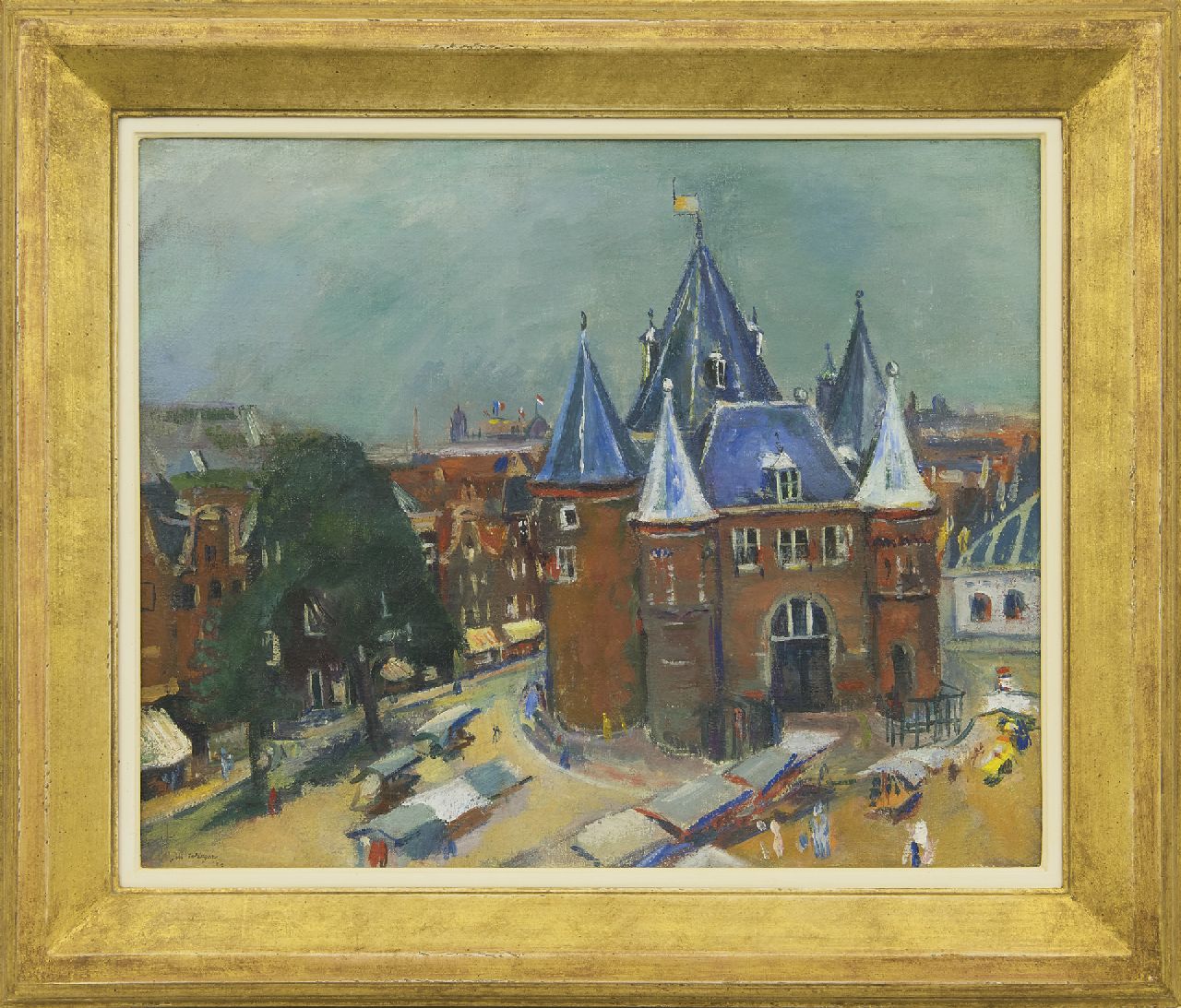 Wiegers J.  | Jan Wiegers, Nieuwmarkt mit De Waag, Amsterdam, Öl auf Leinwand 45,3 x 55,3 cm, Unterzeichnet l.u. und datiert '35