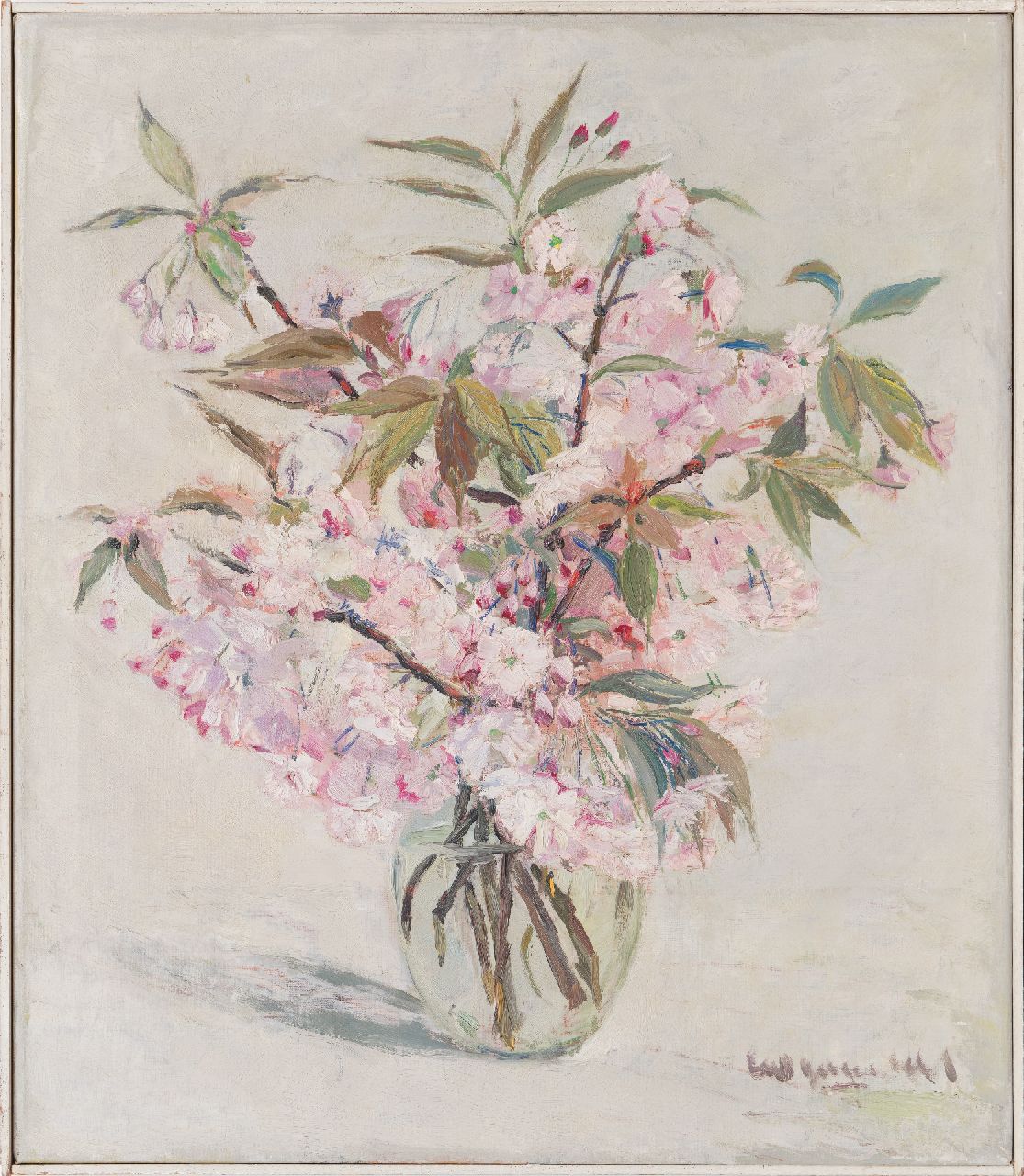 Onbekend   | Onbekend | Gemälde zum Verkauf angeboten | Blütenzweige in gläserner Vase, Öl auf Leinwand 70,1 x 60,5 cm, Unterzeichnet r.u. und ohne Rahmen