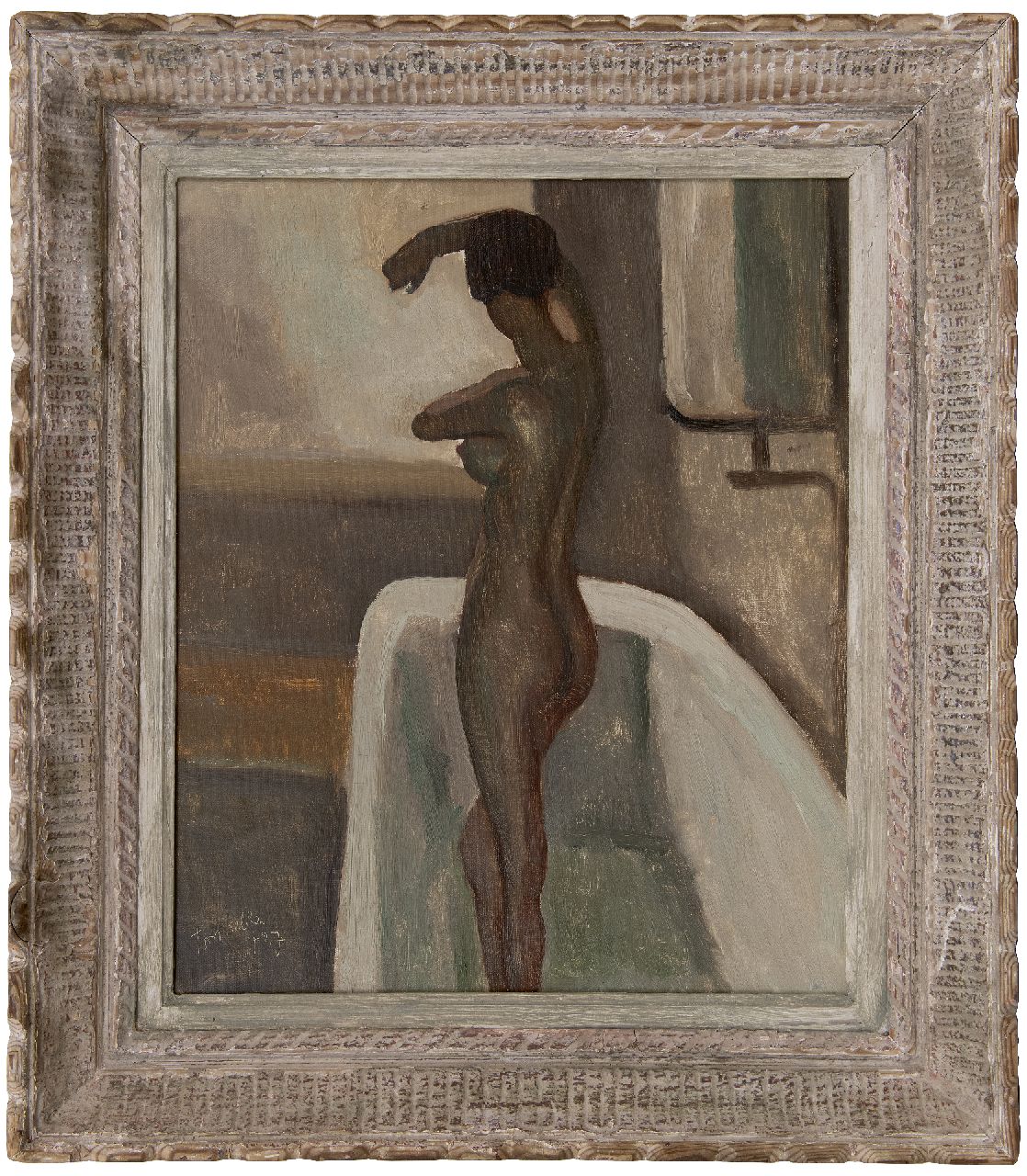 Kelder A.B.  | Antonius Bernardus 'Toon' Kelder | Gemälde zum Verkauf angeboten | Weiblicher Akt in der Badewanne stehend, Öl auf Leinwand 56,0 x 46,3 cm, Unterzeichnet l.u. und datiert '27