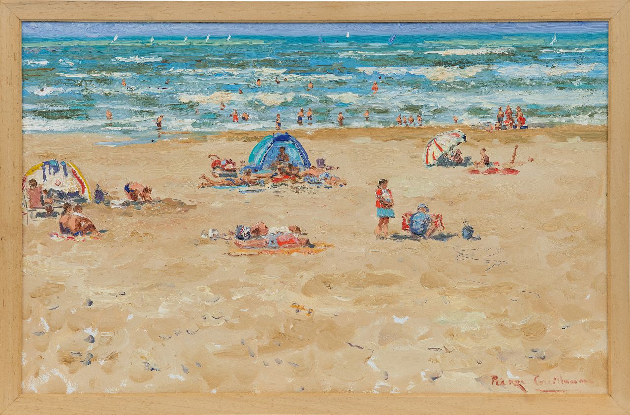 Guillaume P.  | Pierre Guillaume, Mutterliebe auf dem Strand, Öl auf Holzfaser 39,4 x 61,0 cm, Unterzeichnet r.u. und Im Verso datiert 28. Aug 2004