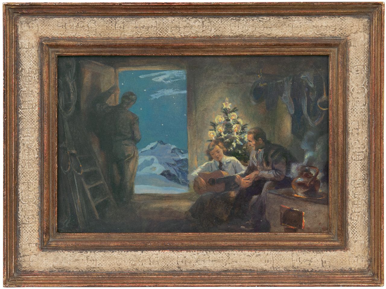 Traub G.  | Gustav Traub | Gemälde zum Verkauf angeboten | Heiliger Abend hoch in den Alpen, Öl auf Papier 28,2 x 41,7 cm, Unterzeichnet l.u.