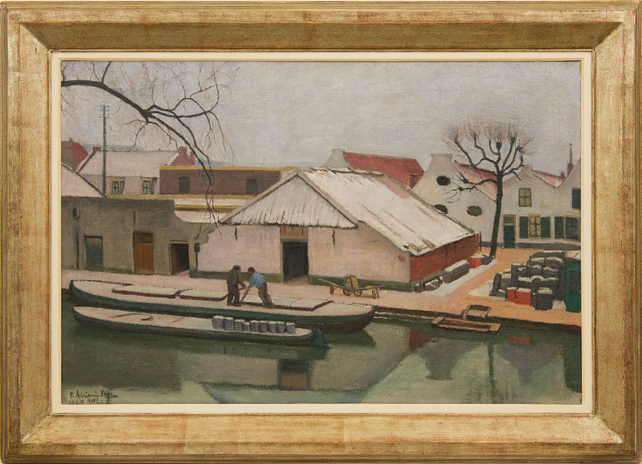 Adriani-Hovy E.M.H.  | 'Elisabeth' Marie Hendrika Adriani-Hovy | Gemälde zum Verkauf angeboten | Kanal bei Utrecht im Winter, Öl auf Leinwand 50,8 x 77,7 cm, Unterzeichnet l.u. und datiert 1929