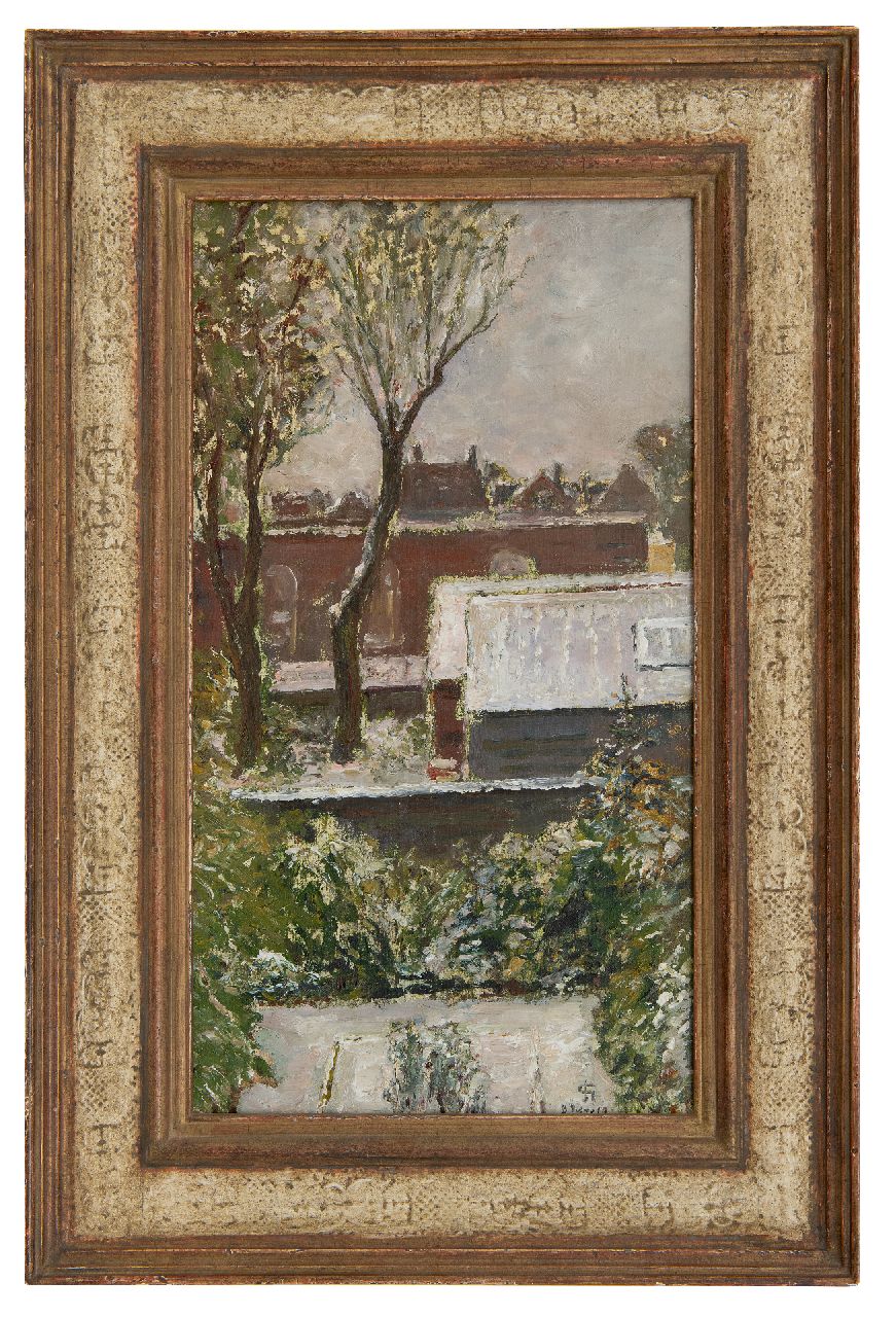 Storm van 's-Gravesande C.N.  | Carel Nicolaas Storm van 's-Gravesande | Gemälde zum Verkauf angeboten | Aussicht auf Gärten und Häuser, Öl auf Leinwand  auf Holzfaser 45,6 x 25,0 cm, Unterzeichnet r.u. mit Monogramm und datiert 3. Nov. 19 (1919)