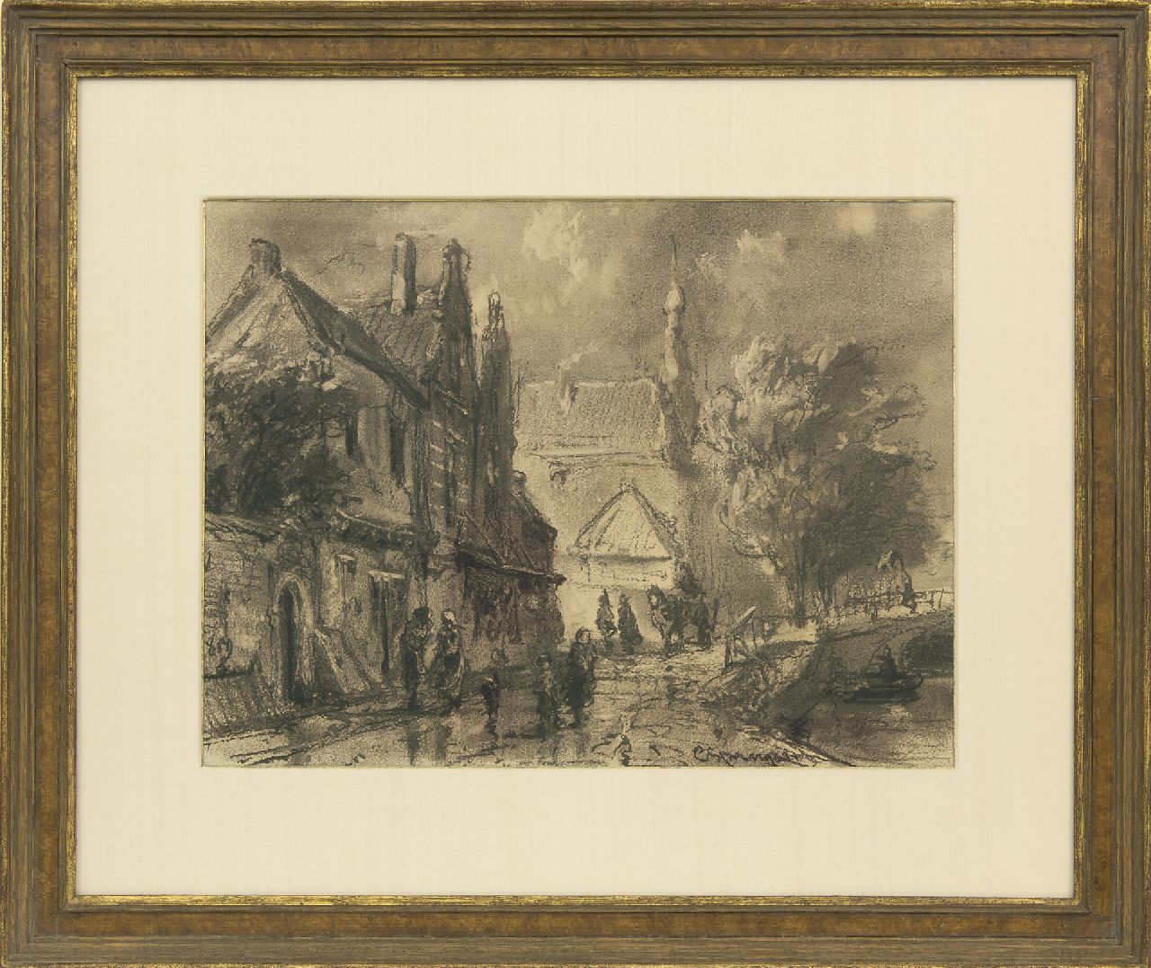 Springer C.  | Cornelis Springer, Aussicht auf die Raamgracht in Haarlem, Holzkohle  auf Papier 31,0 x 40,1 cm, Unterzeichnet r.u. und datiert 1859