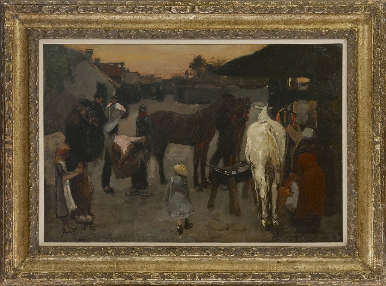 Breitner G.H.  | George Hendrik Breitner, Beim Hufschmied, Öl auf Leinwand 50,0 x 75,4 cm, Unterzeichnet r.u. und datiert '87