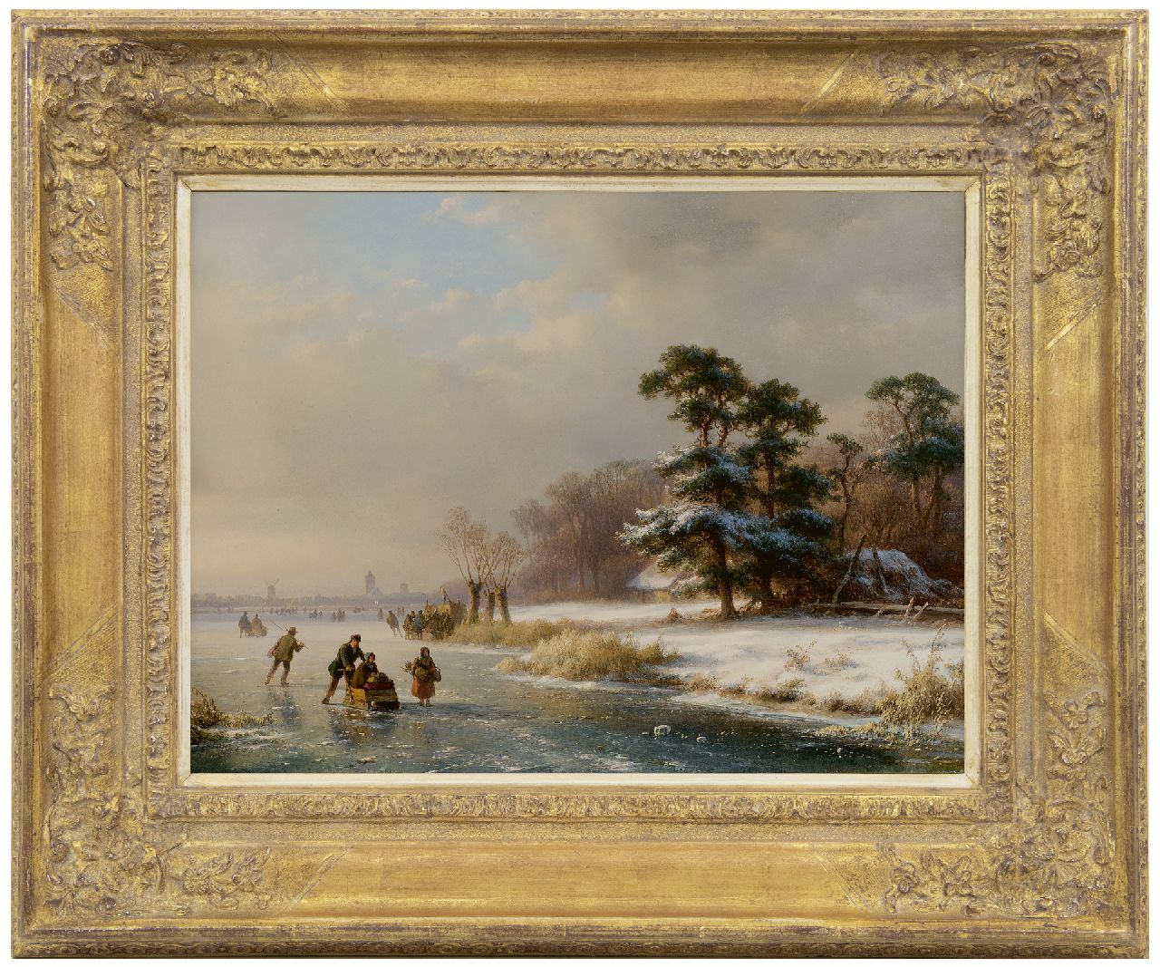 Kleijn L.J.  | Lodewijk Johannes Kleijn, Eisvergnügen auf zugefrorenem Fluss, Öl auf Holz 34,5 x 46,0 cm, Unterzeichnet l.u.