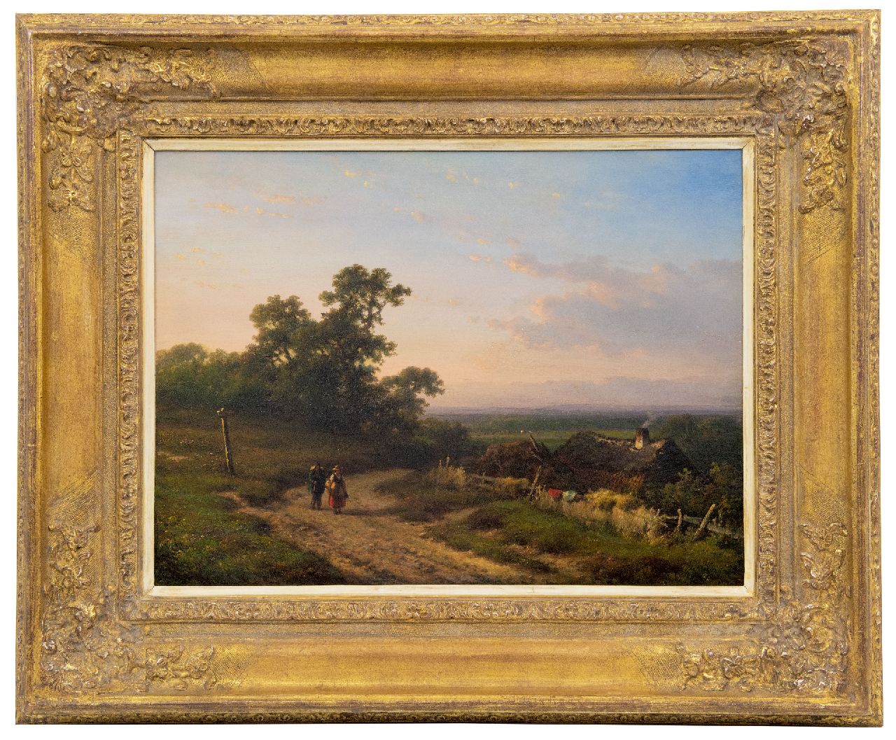 Kleijn L.J.  | Lodewijk Johannes Kleijn, Panoramische Sommerlandschaft mit Bauernleuten, Öl auf Holz 34,5 x 46,7 cm, Unterzeichnet r.u.