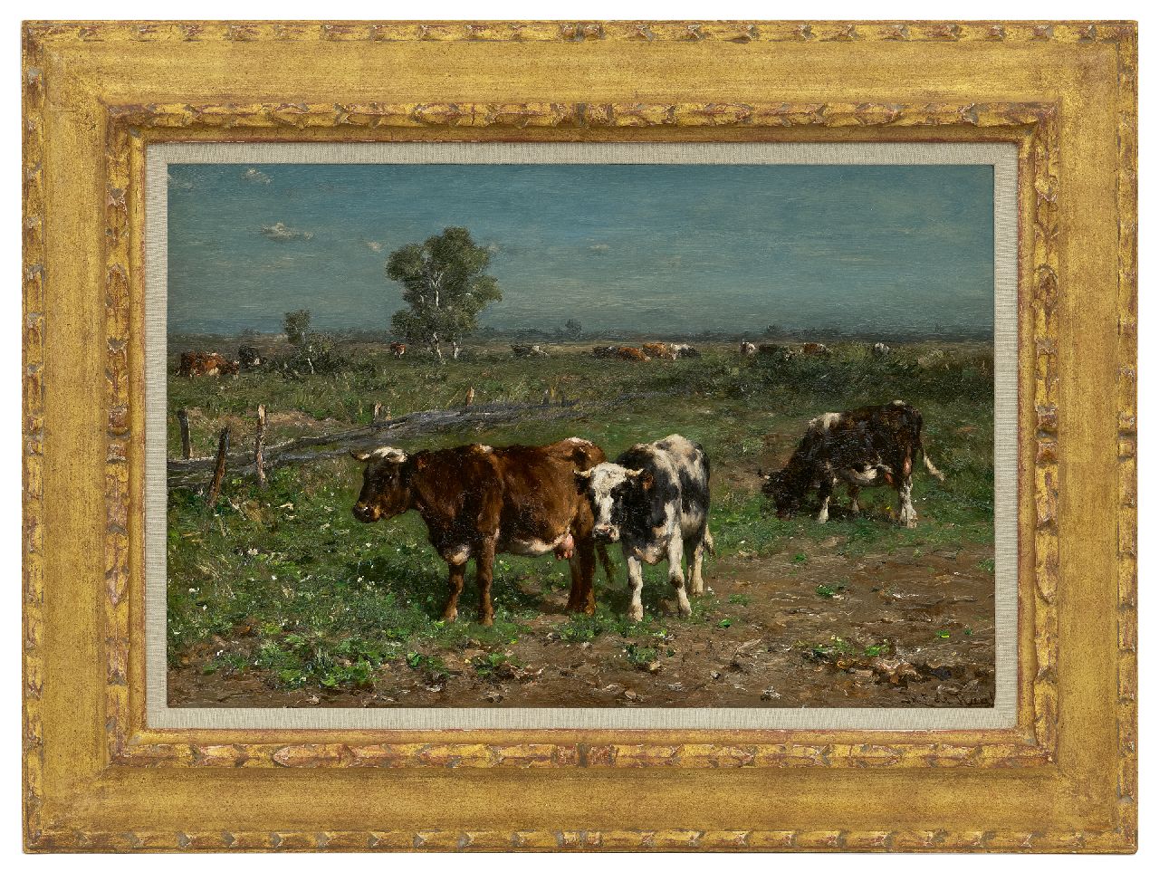 Haas J.H.L. de | Johannes Hubertus Leonardus de Haas | Gemälde zum Verkauf angeboten | Vieh in der Weide, Öl auf Holz 31,3 x 47,2 cm, Unterzeichnet r.u.