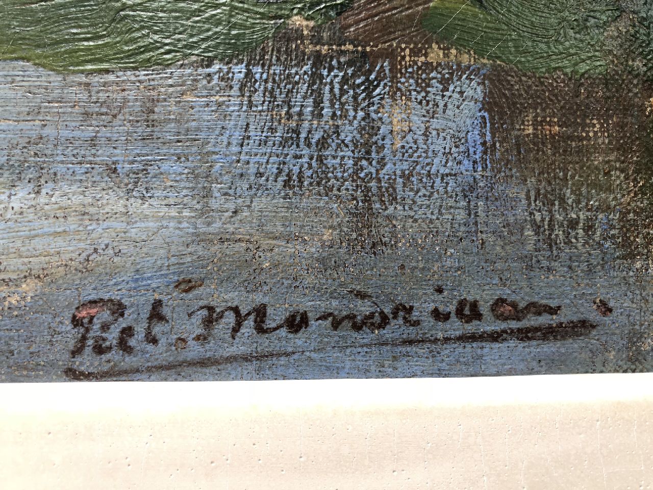 Piet Mondriaan Signaturen Bauernhof Geinrust hinter Baumreihe an der Gein