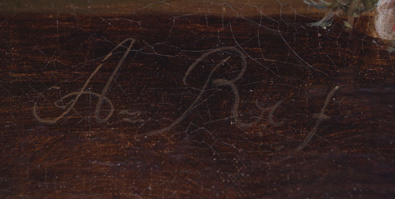 Anna Reijerman Signaturen Prunkstilleben auf einer Sockelleiste aus Marmor