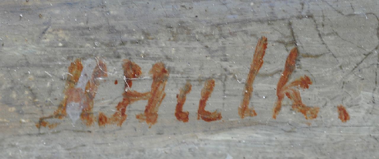 Hendrik Hulk Signaturen Sandpier mit abseilendem Segelschiff und Dampfer