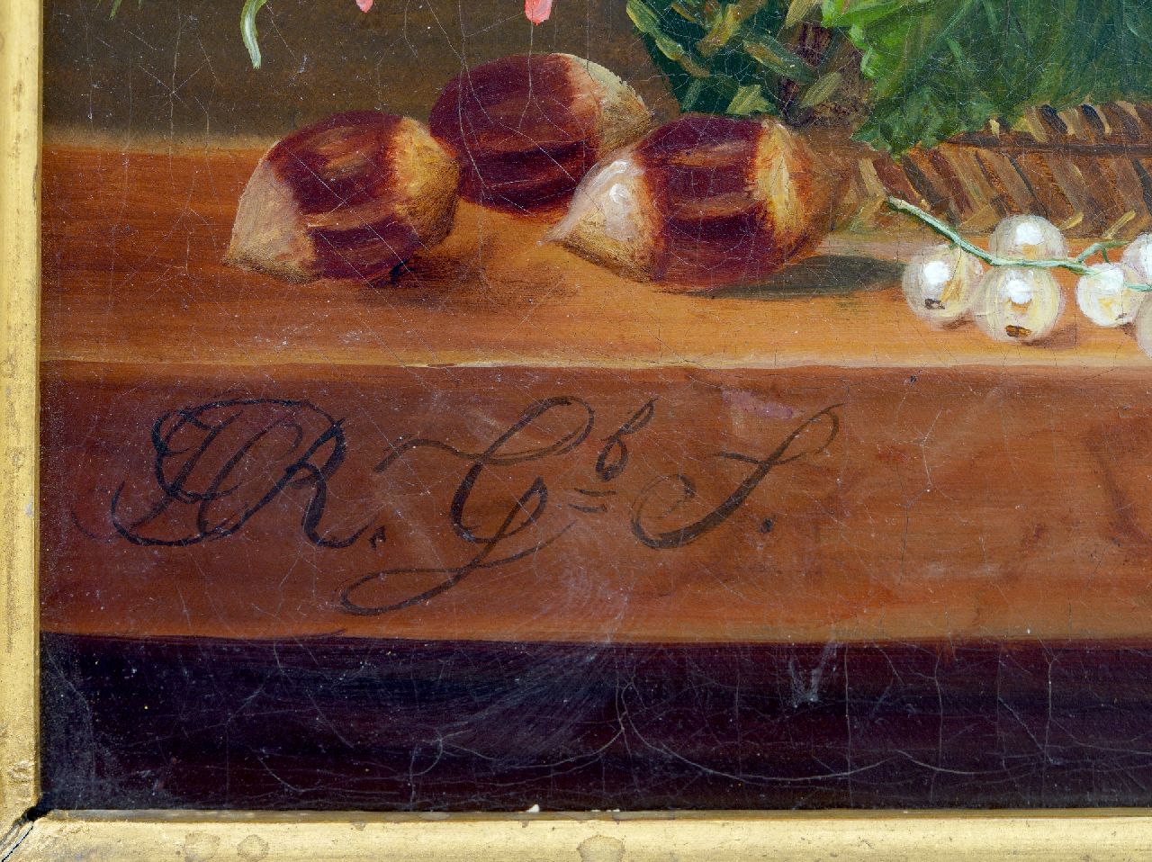 Onbekend Signaturen Blumenstilleben und Obst in einem Korb