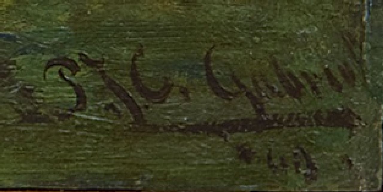 Constan Gabriel Signaturen Landschaft mit Fallbrücke an einem regnerischen Tag