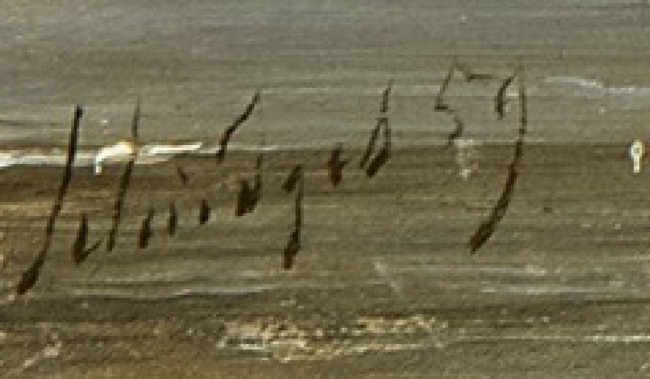 Petrus Paulus Schiedges Signaturen Schoner vor Anker auf ruhiger See