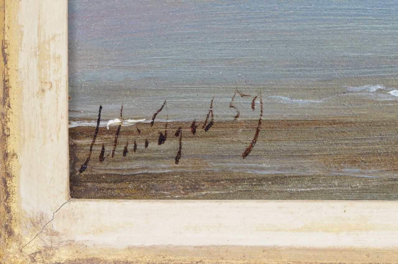 Petrus Paulus Schiedges Signaturen Schoner vor Anker auf ruhiger See