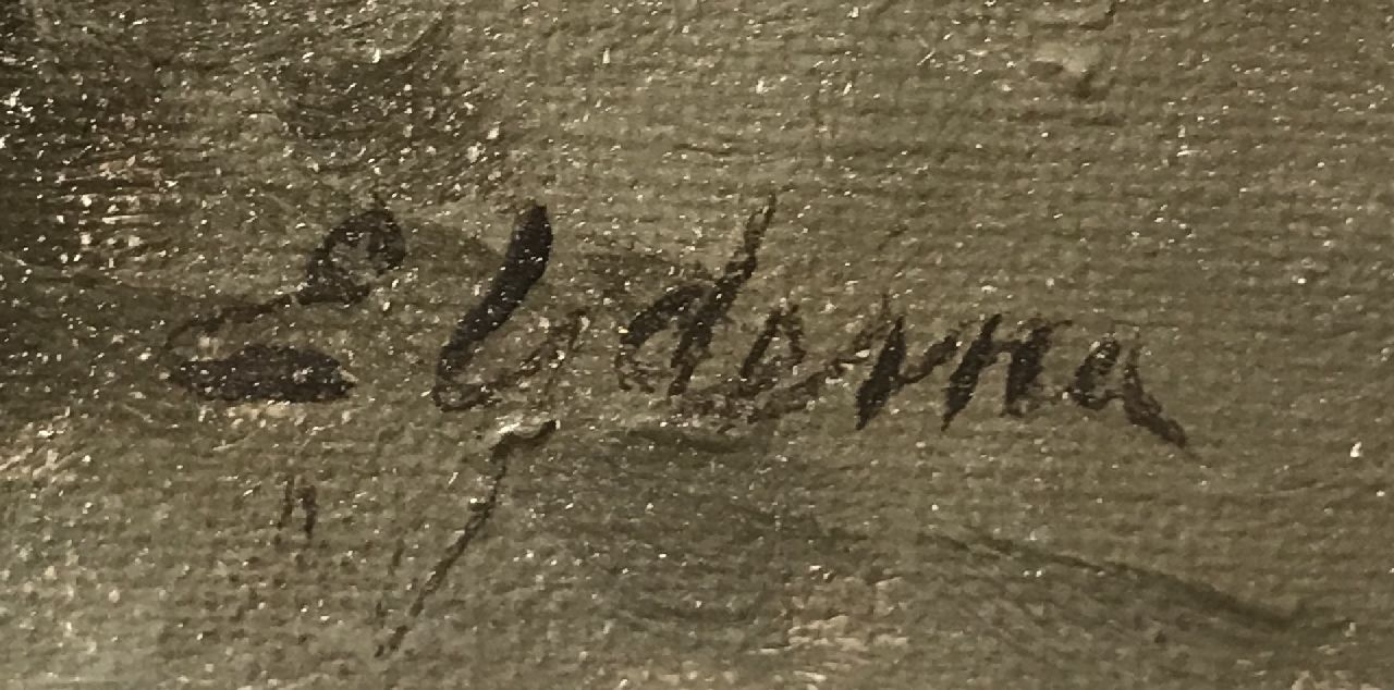 Egnatius Ydema Signaturen Zwei Tjalken im Gegenlicht, in der Nähe von Eernewoude