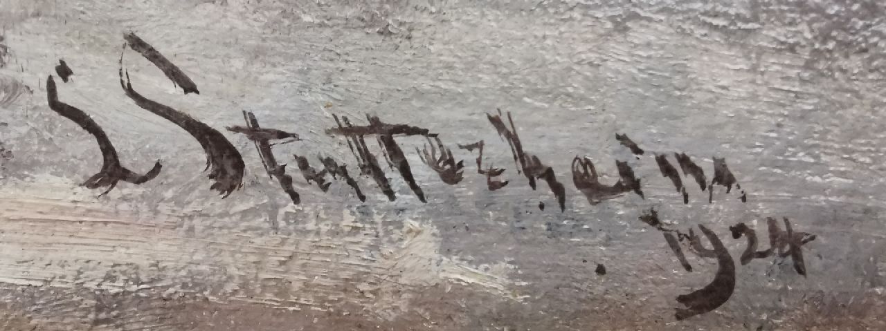 Louis Stutterheim Signaturen Kinder, die auf einem Kanal eislaufen bei Nieuwkoop