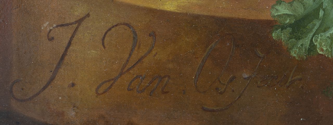 Jan van Os Signaturen Stilleben mit Blume, Früchte und Vogelnest auf einem Marmorsockel